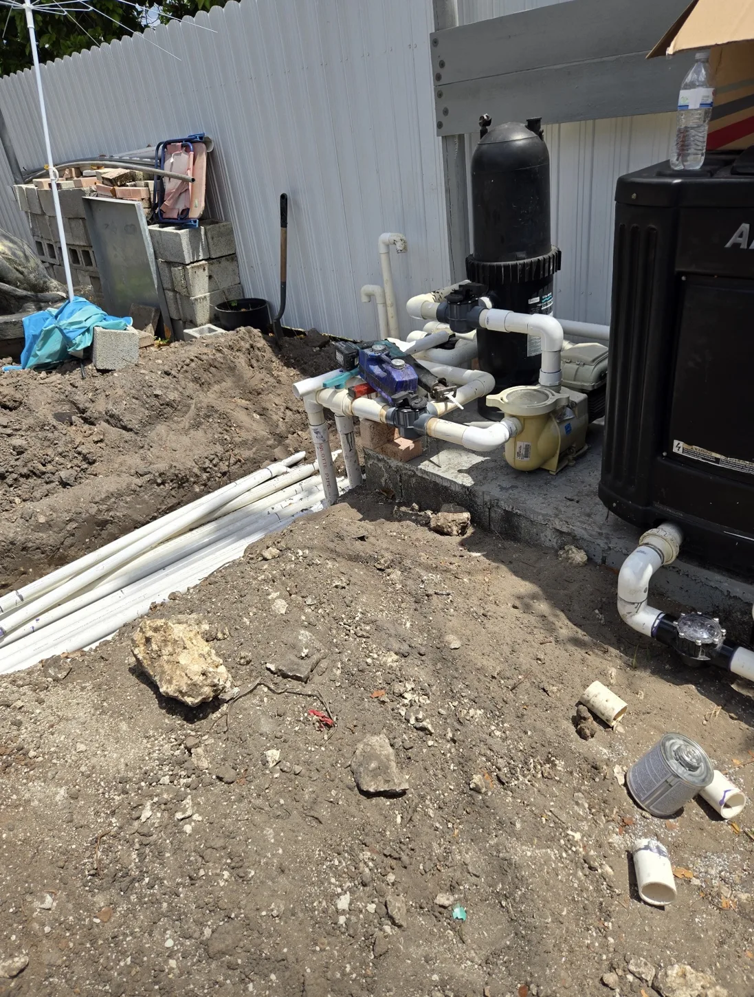 Pool equipment and exposed underground pipework